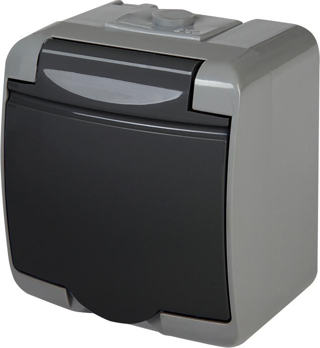 Розетка ETI Hermetics RHE-1s-SRG IP54 с заземлением и крышкой 16А 250V Серо-графитовый (4668106)