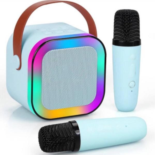 Караоке детское с 2-мя микрофонами со сменой голоса Bluetooth колонка с RGB подсветкой Голубой (351a558c)