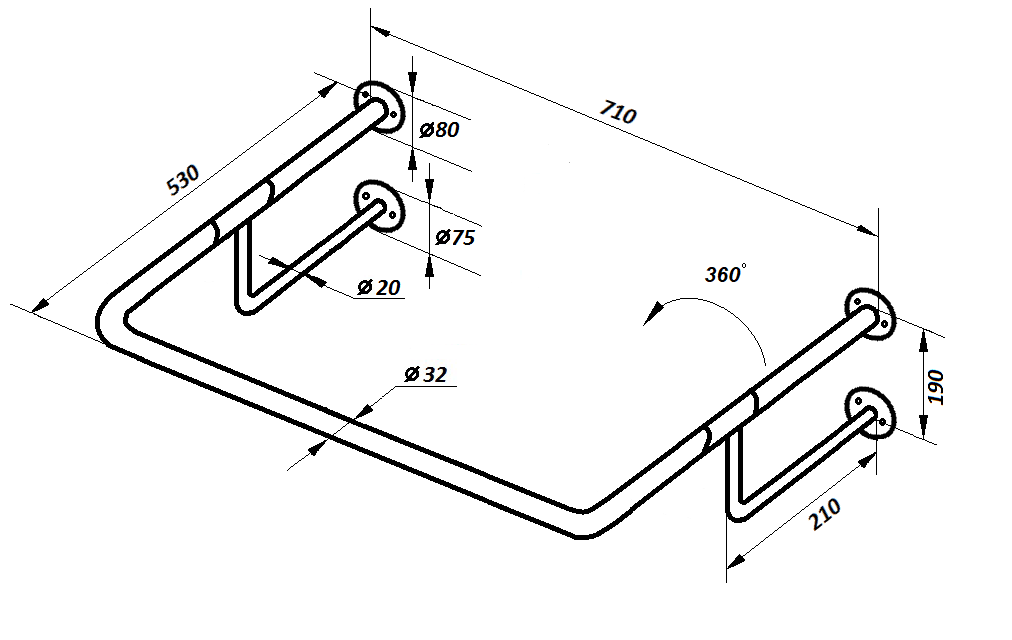 Поручень для мийки Стіна-Стіна 32х530х710 мм (PM-03) - фото 2