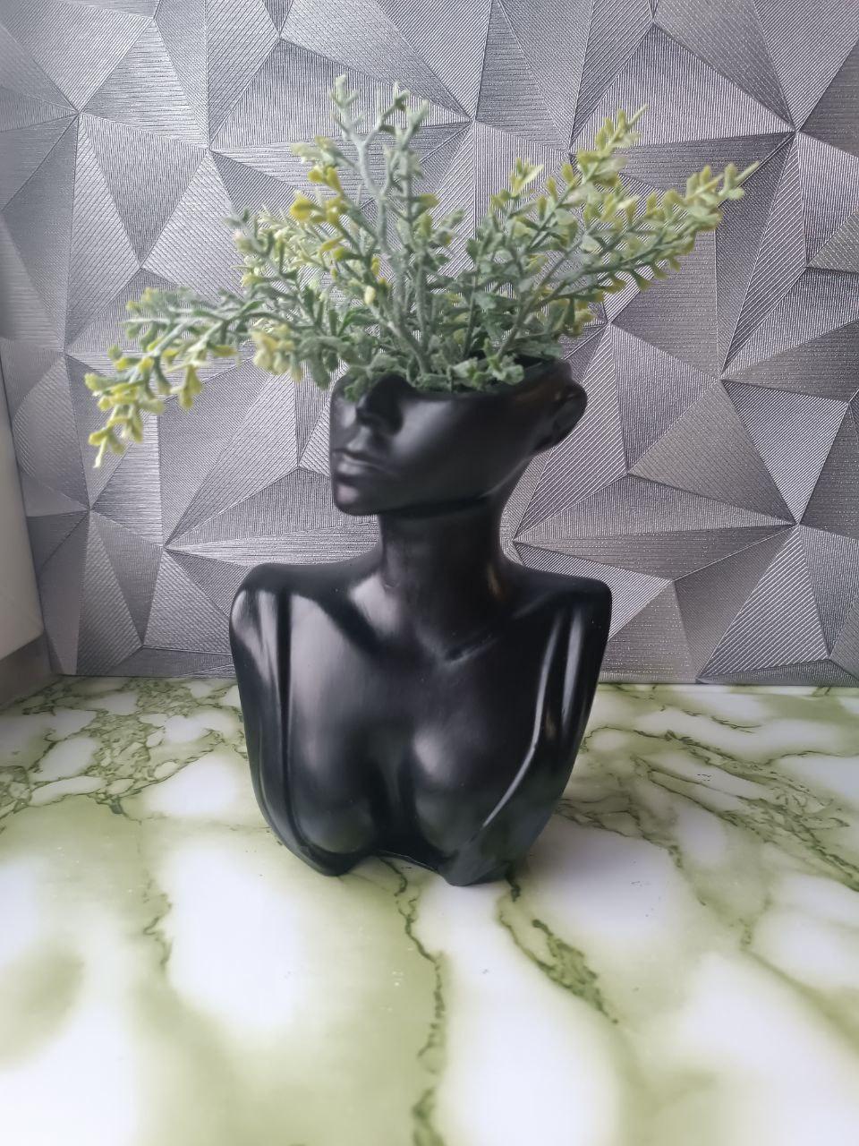 Ваза-кашпо Жіночий бюст з гіпсу ручної роботи Чорний - фото 5