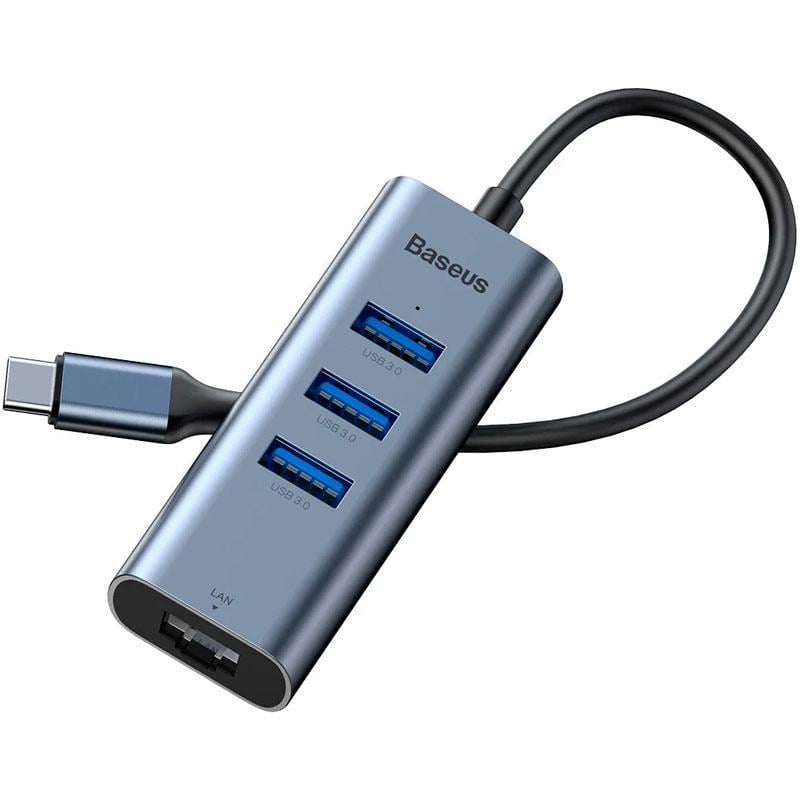 Адаптер мультипортовый USB Хаб Baseus Enjoy series Type-C to 3xUSB3.0 RJ45 CAHUB-M0G Grey