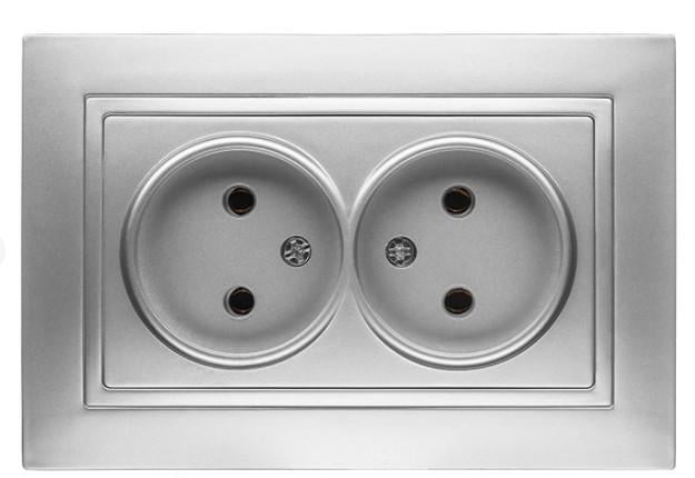 Розетка подвійна з заземленням RS16-480 Silver