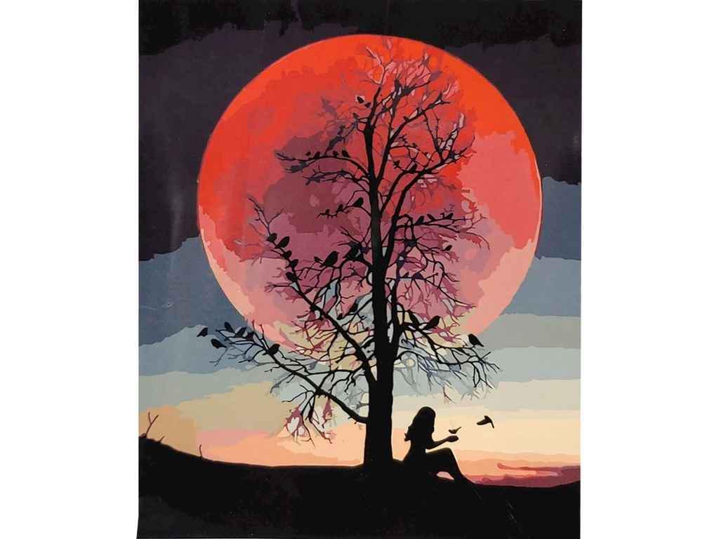 Картина по номерам Strateg На фоне пламенной луны 40х50 см (SY6653)