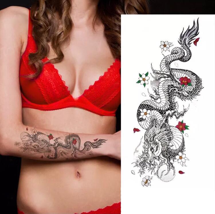Тату тимчасове водостійке 3D велике Дракон з квітами XQB-327 20х8 см (4506387) - фото 2 Тату тимчасове водостійке 3D велике Дракон з квітами XQB-327 20х8 см (4506387) - фото 2