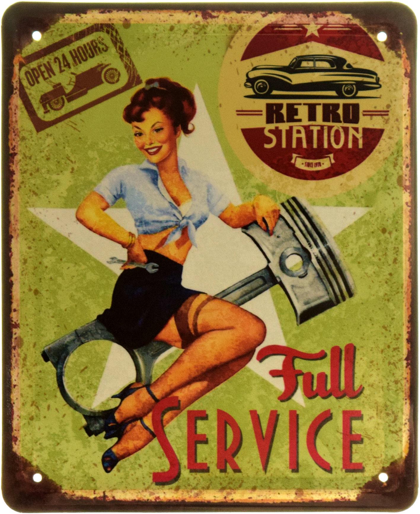Табличка металлическая "Retro Station Full Service Pin Up" 18x22 см (ms-103856)