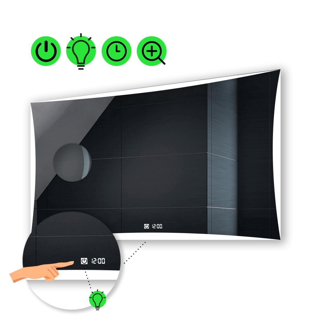 LED-зеркало 100x70 см с сенсором/часами и линзой без подсветки Amado (Amadog154)