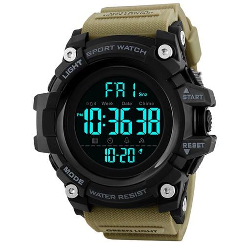 Годинник наручний чоловічий Skmei 1384KH 5 ATM 54 мм з підсвічуванням Black/Khaki (13103350)