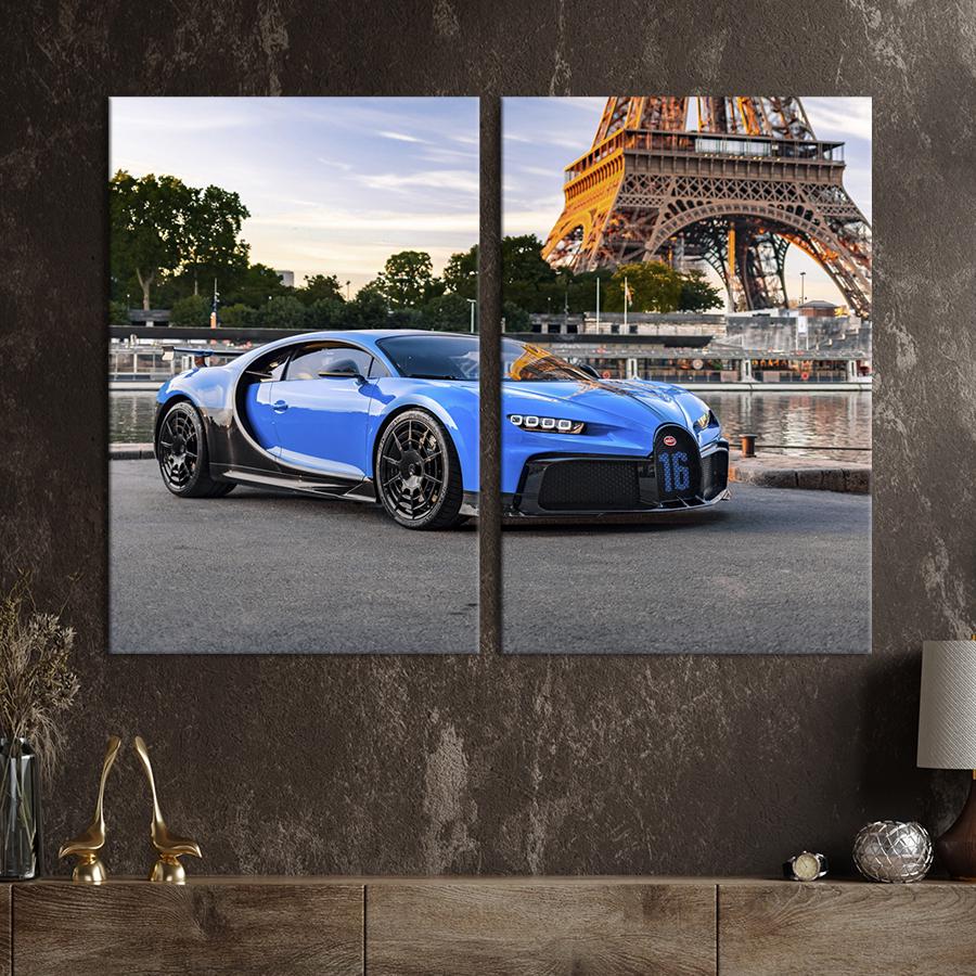 Картина на холсте Bugatti Chiron в голубом цвете 165x122 см (1298-2)