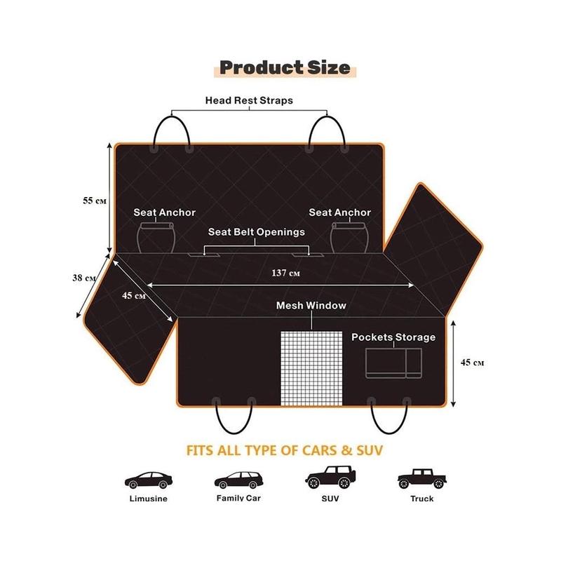 Гамак автомобильный для перевозки собак стеганый с оранжевой лентой - фото 3