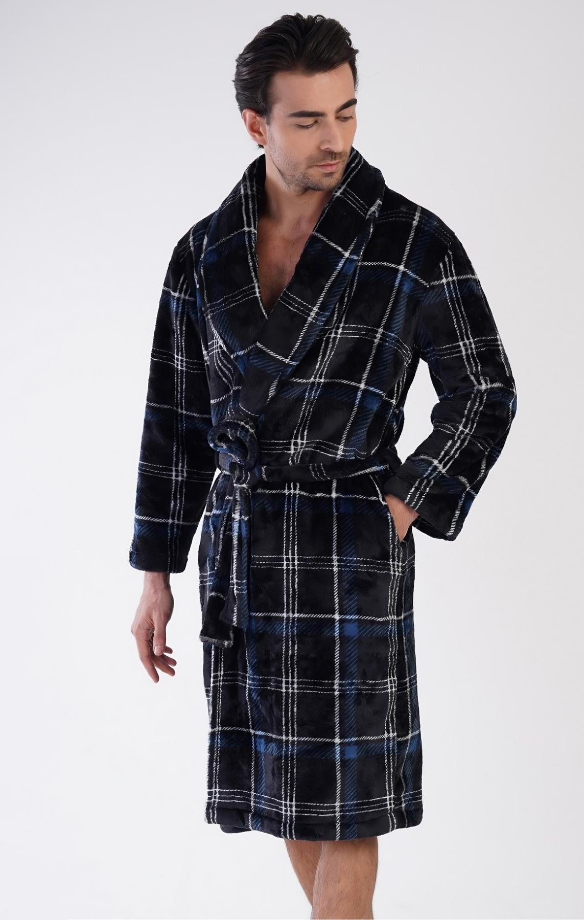 Халат мужской махровый велсофт M Черно-синий (Vie3100850420)