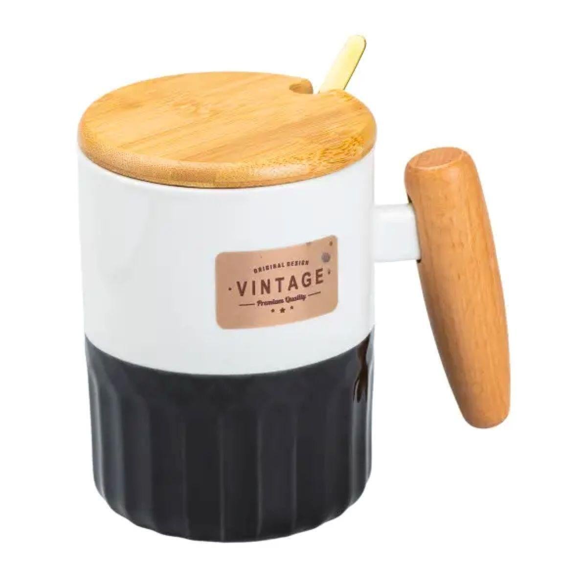 Чашка фарфоровая с бамбуковой крышкой и ручкой 400 мл Черный (HP7204B)