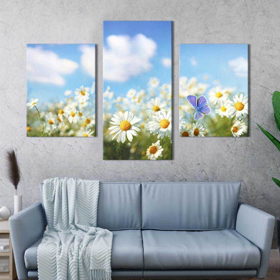 Модульна картина на холсті Триптих Крихкі ромашки 141х90 см (260-32)