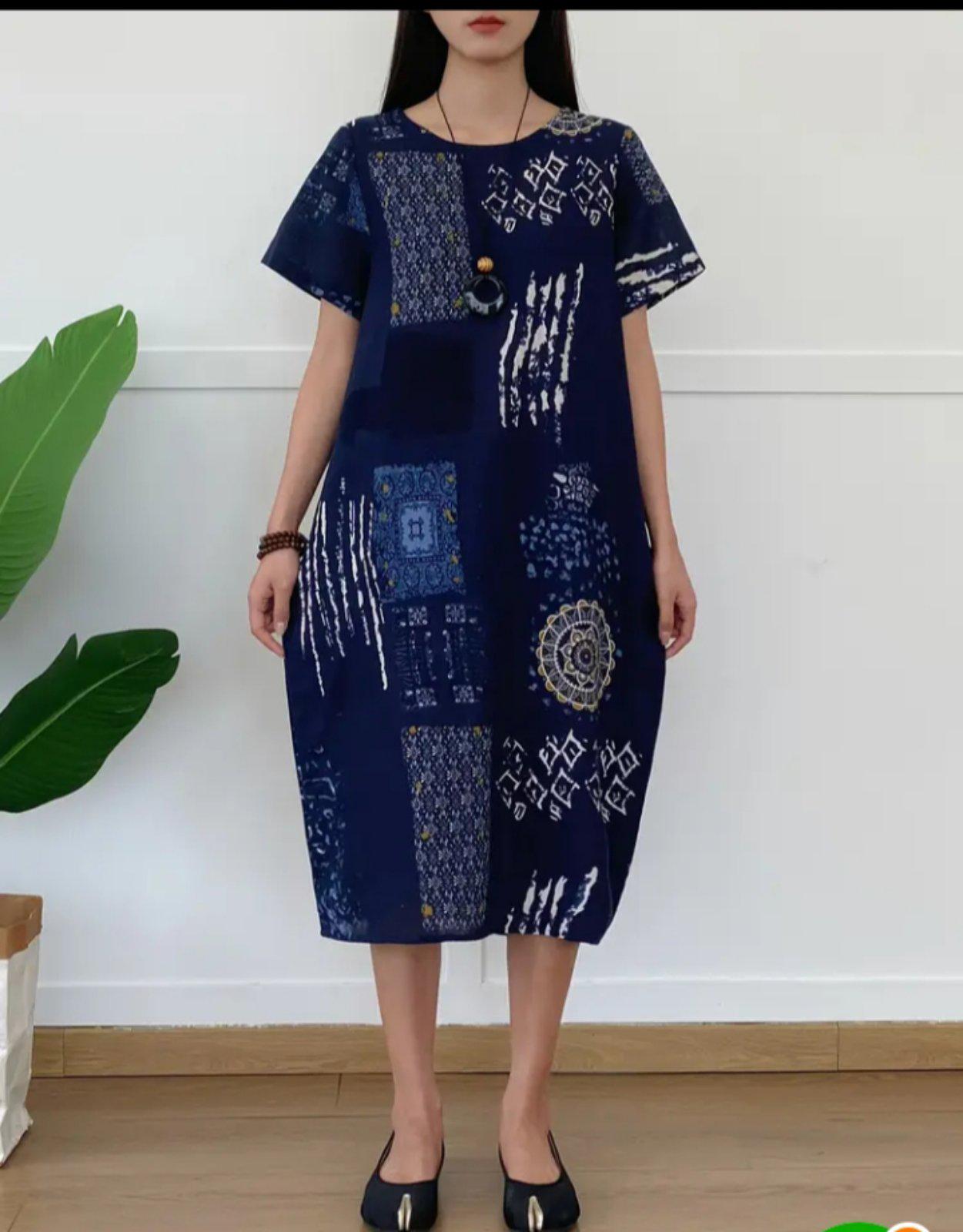 Сукня лляна з короткими рукавами ХХL Синій (00210)