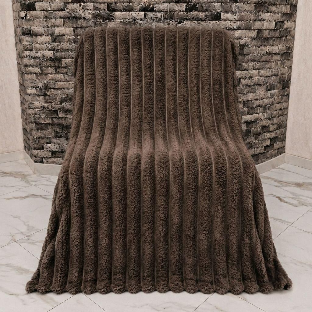 Плед-покрывало Полоска Шарпей двуспальный Solafa Home Textiles 180х200 см Коричневый (37360949)