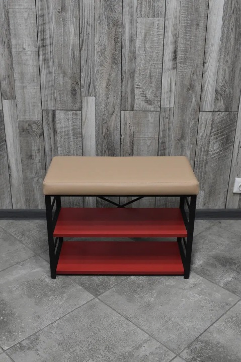 Банкетка для взуття металева з м'яким сидінням 32х47х60 см Кремовий (28375272)