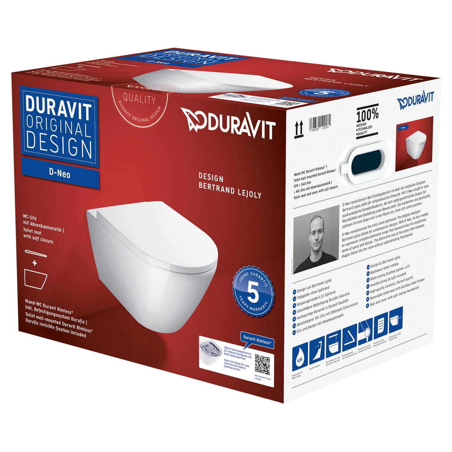 Унитаз подвесной DURAVIT D-Neo 45770900A1 безободковый с сиденьем с микролифтом (149069) - фото 7 Унитаз подвесной DURAVIT D-Neo 45770900A1 безободковый с сиденьем с микролифтом (149069) - фото 7