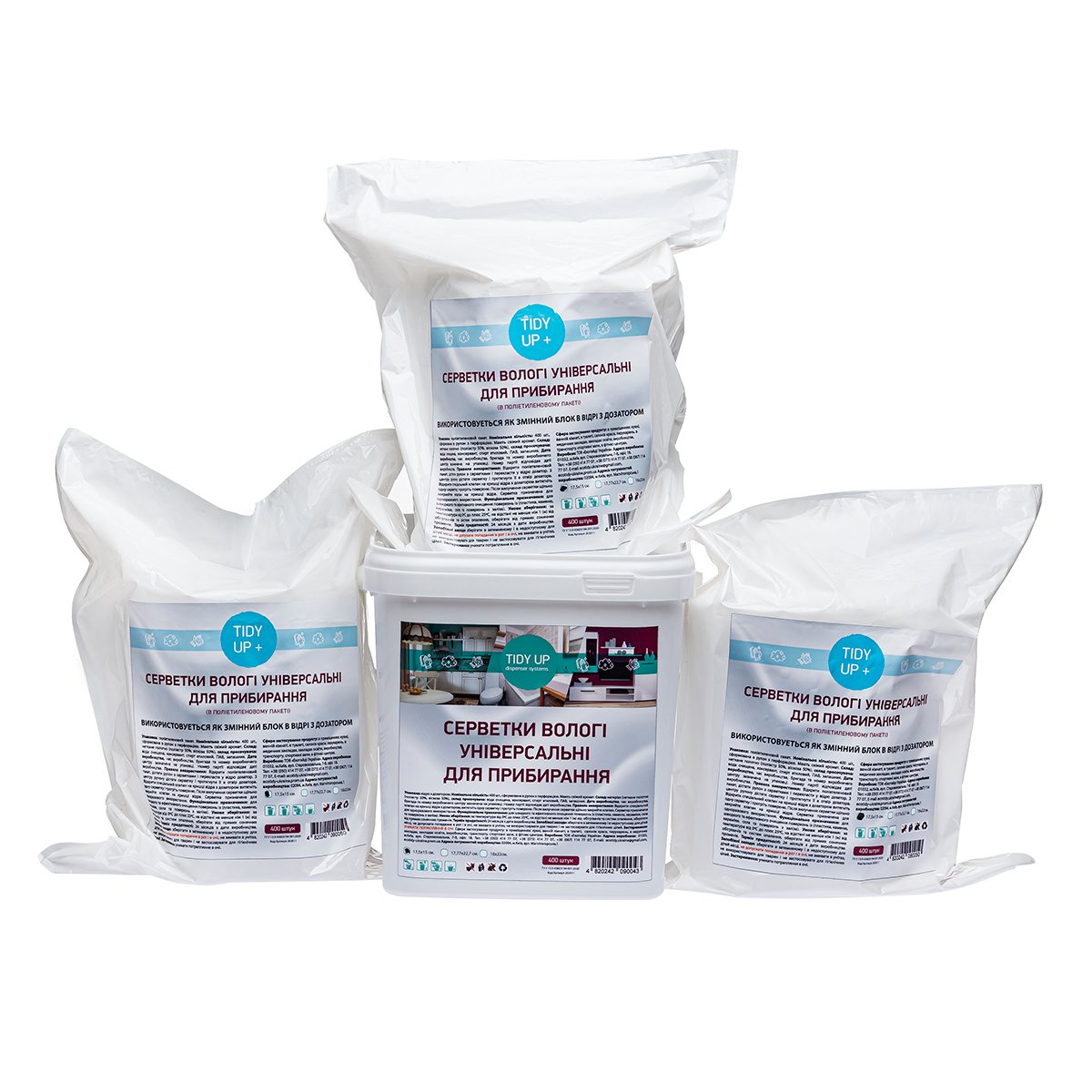 Салфетки влажные Tidy up Set универсальные для уборки ведродозатор + 3 пакета 16х18 см 1600 шт.
