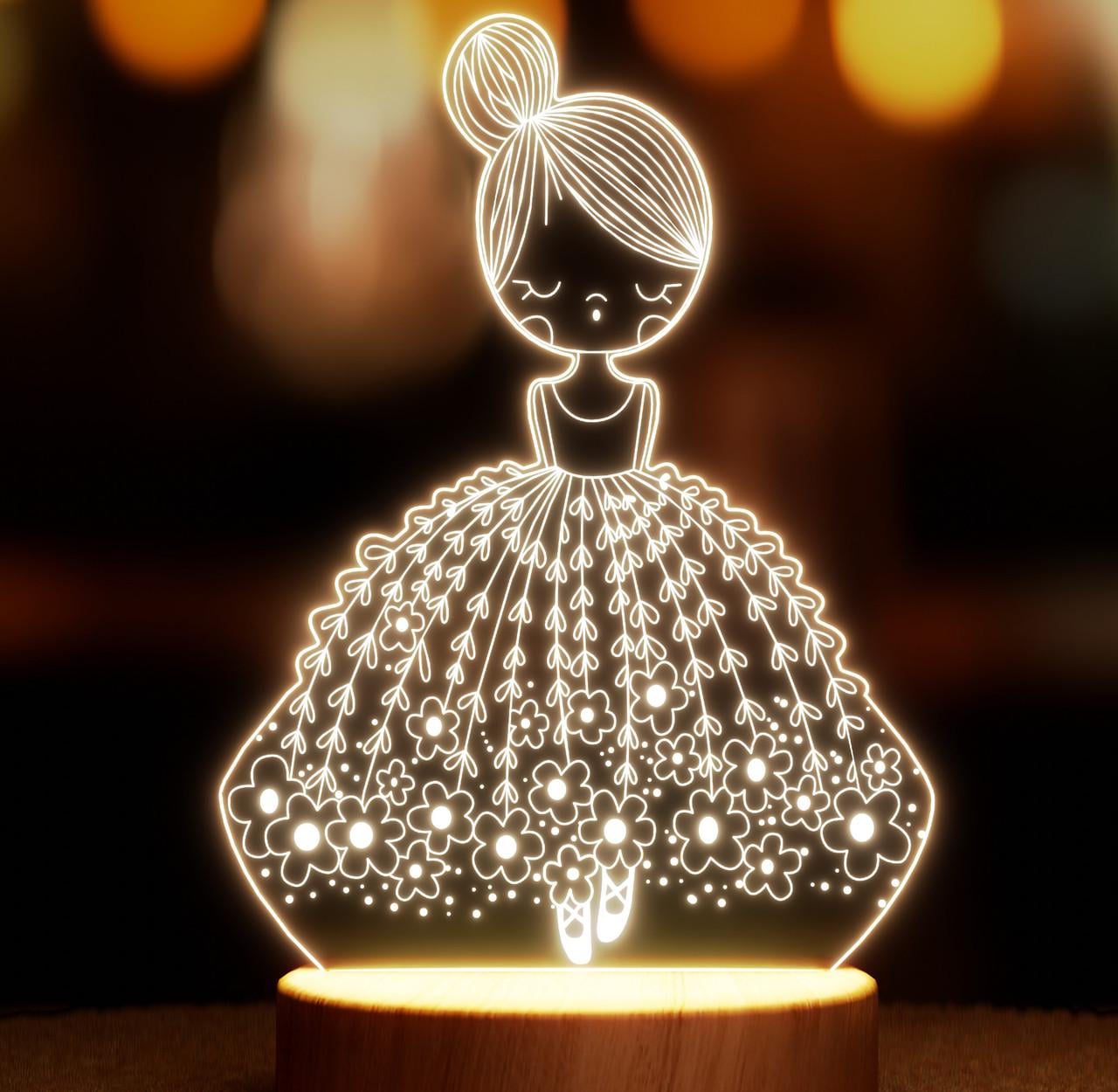 Ночник-светильник Lampic Девочка-балерина USB дерево/акрил 15х23 см Желтый (32377365)