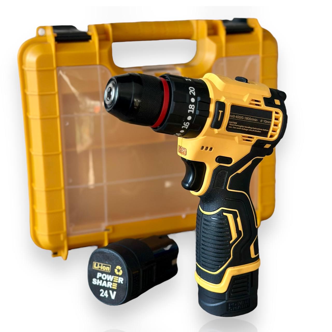 Шуруповерт аккумуляторный и набор инструментов в кейсе 2 АКБ 24V/2Ah