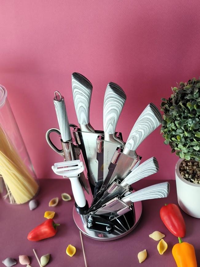 Набор кухонных ножей Edenberg из нержавеющей стали на подставке 9 пр. Серый (EB-913) - фото 6