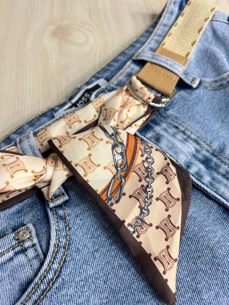 Шорты женские джинсовые Moss 513 бермуды с высокой посадкой и поясом-платком р. 32 Голубой (4170) - фото 6