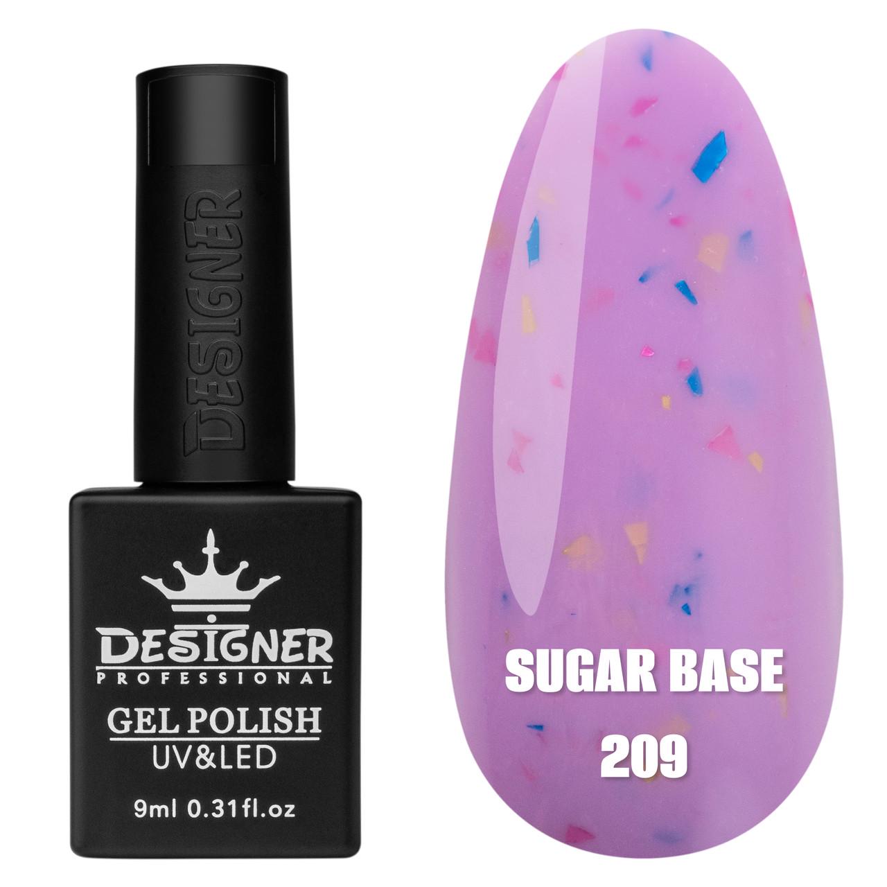 База цветная Sugar base Дизайнер с разноцветной поталью для ногтей 9 мл Фиолетовый 209