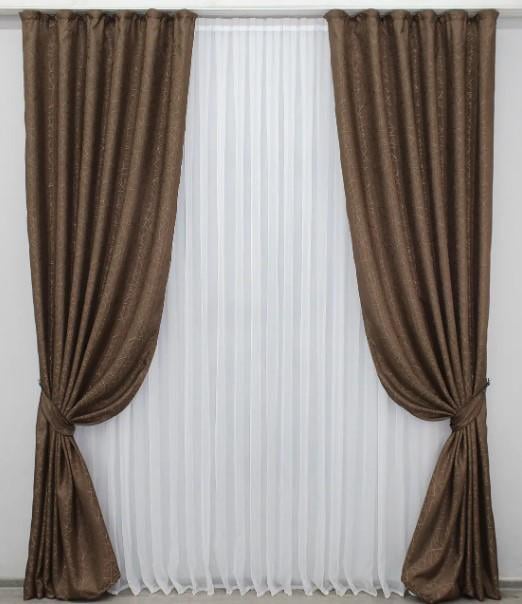 Комплект штор у вітальню/спальню з жакарду 1,5х2,7 м 2 шт. Коричневий (518ш) - фото 1