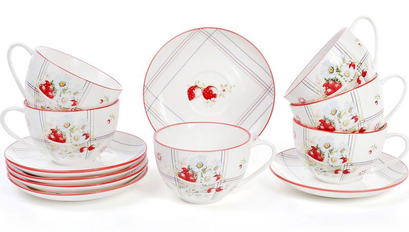Чайний порцеляновий набір Сунична фантазія 6 чашок 210 мл з блюдцями 12 пр. (BD-940-131) - фото 2 Чайний порцеляновий набір Сунична фантазія 6 чашок 210 мл з блюдцями 12 пр. (BD-940-131) - фото 2