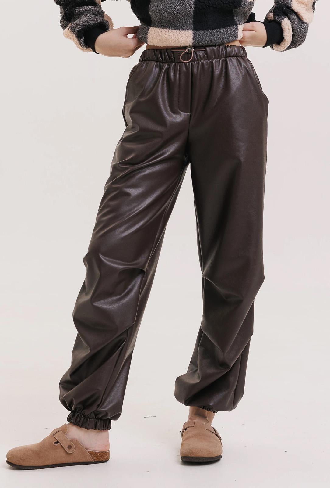 Штаны кожаные карго для девочки 164 см Коричневый (127048)