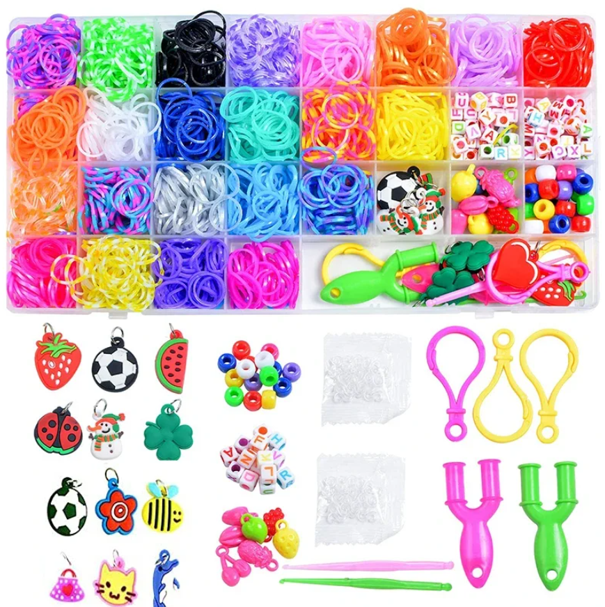 Набір резиночок для плетіння браслетів + аксесуари 2000 шт. Різнокольоровий Набір резиночок для плетіння браслетів + аксесуари 2000 шт. Різнокольоровий