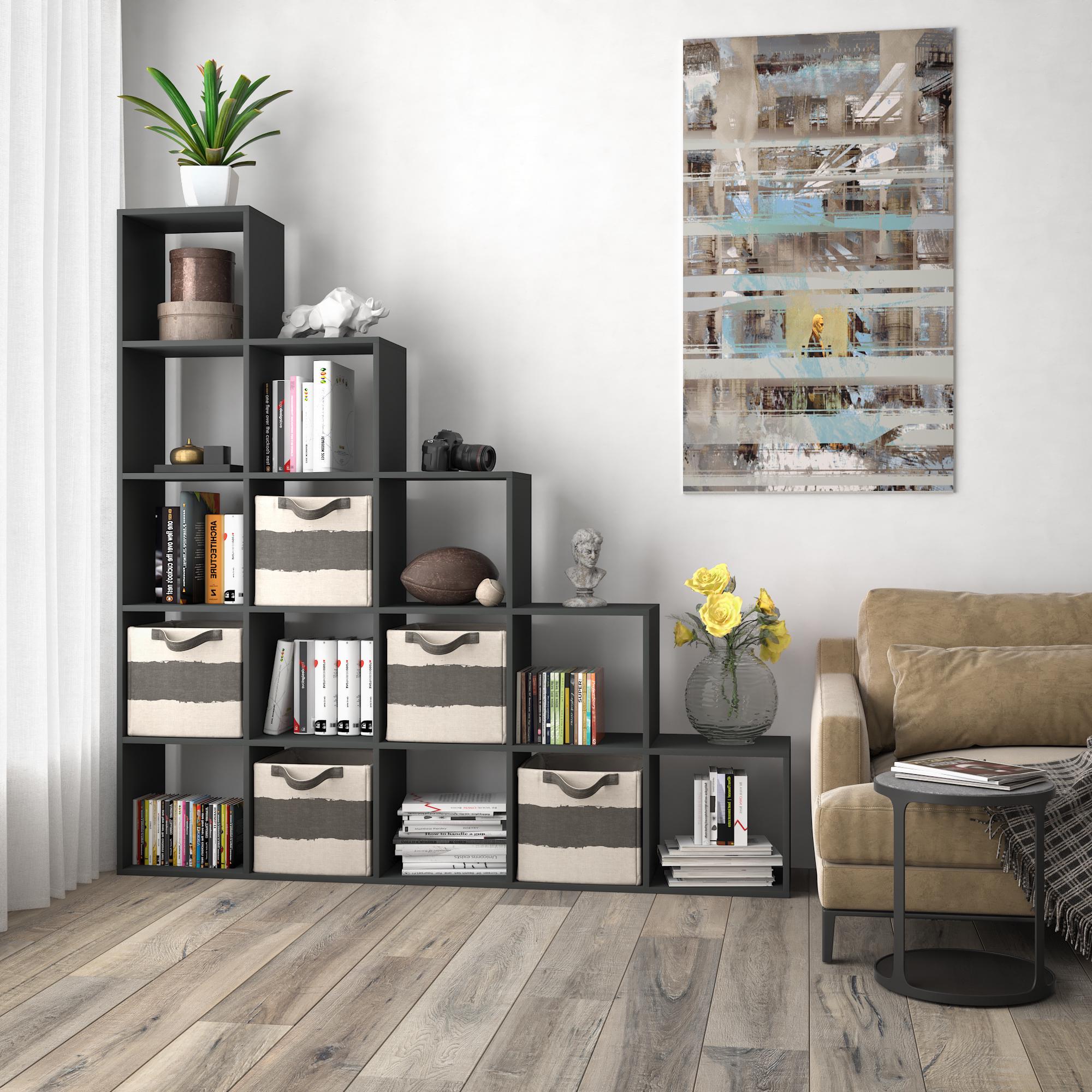 Стелаж-гірка для книг та декору на 15 комірок 1776х1776х300 мм Антрацитовий (mst-17-an)