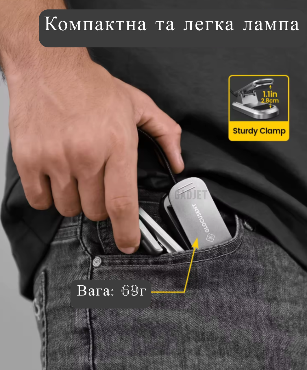 Лампа акумуляторна Glocusent A24 22 LED гнучка Clip ніжка з прищіпкою для читання книг Grey (2120634) - фото 4