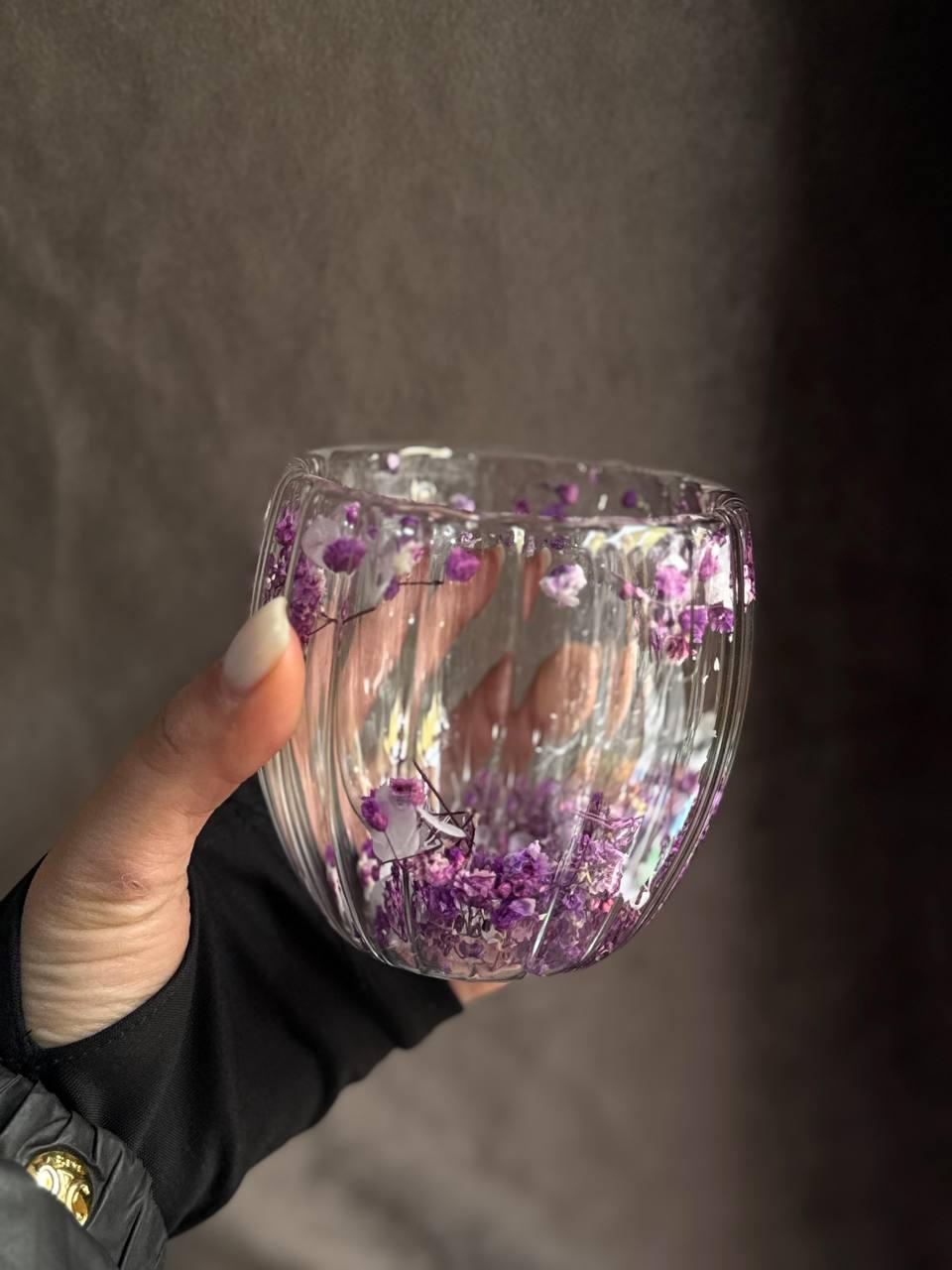 Набір чашок Vittora Квіткова тиша з подвійним дном та сухоцвітами у стінках 2 шт. 250 мл Прозорий (VT-5414-250) - фото 3