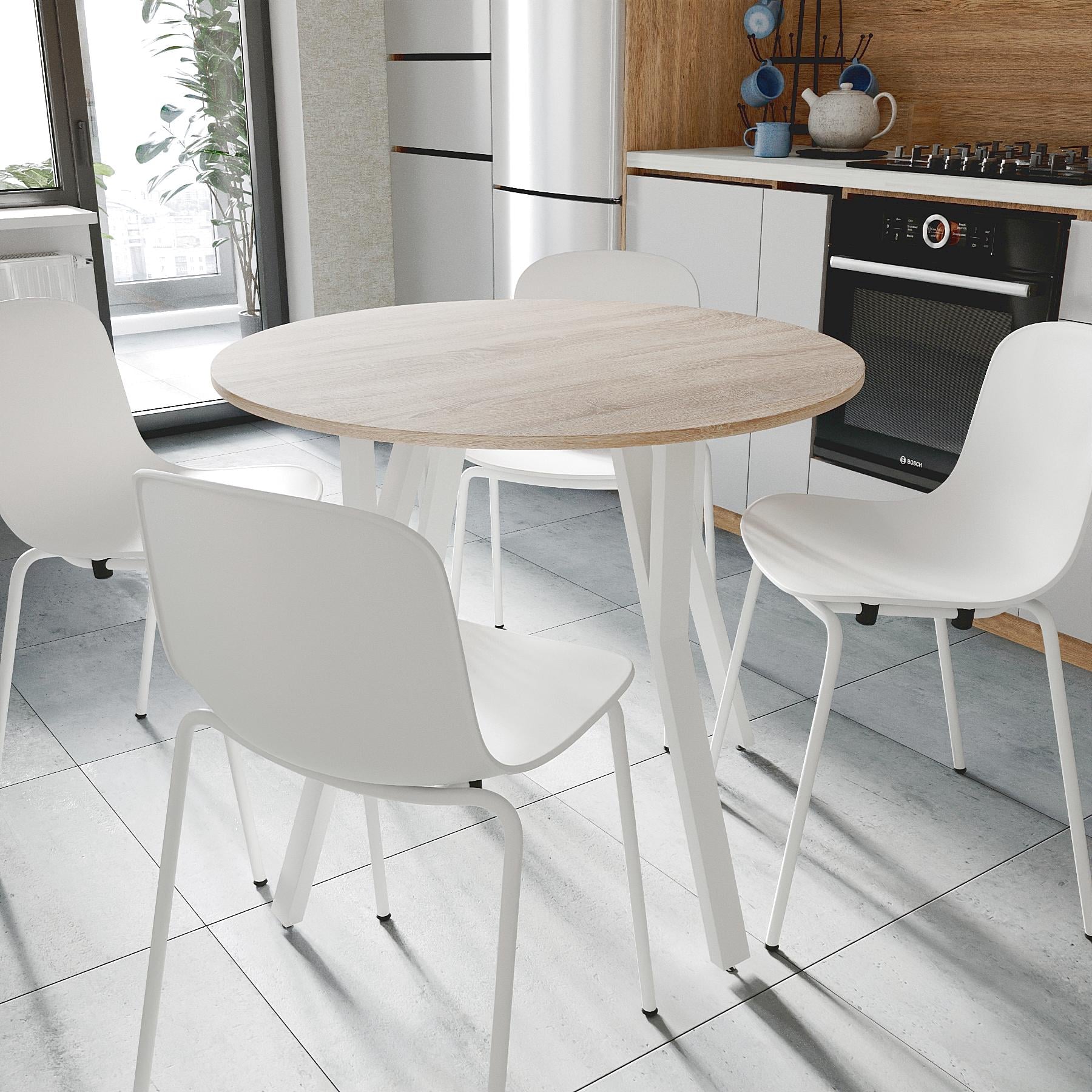Обідній стіл круглий Ferrum-decor MARSI 4 870-4 ніжки конусні метал/ДСП 16 мм 750x870x870 мм Білий/Дуб Сонома (FRD-107439)