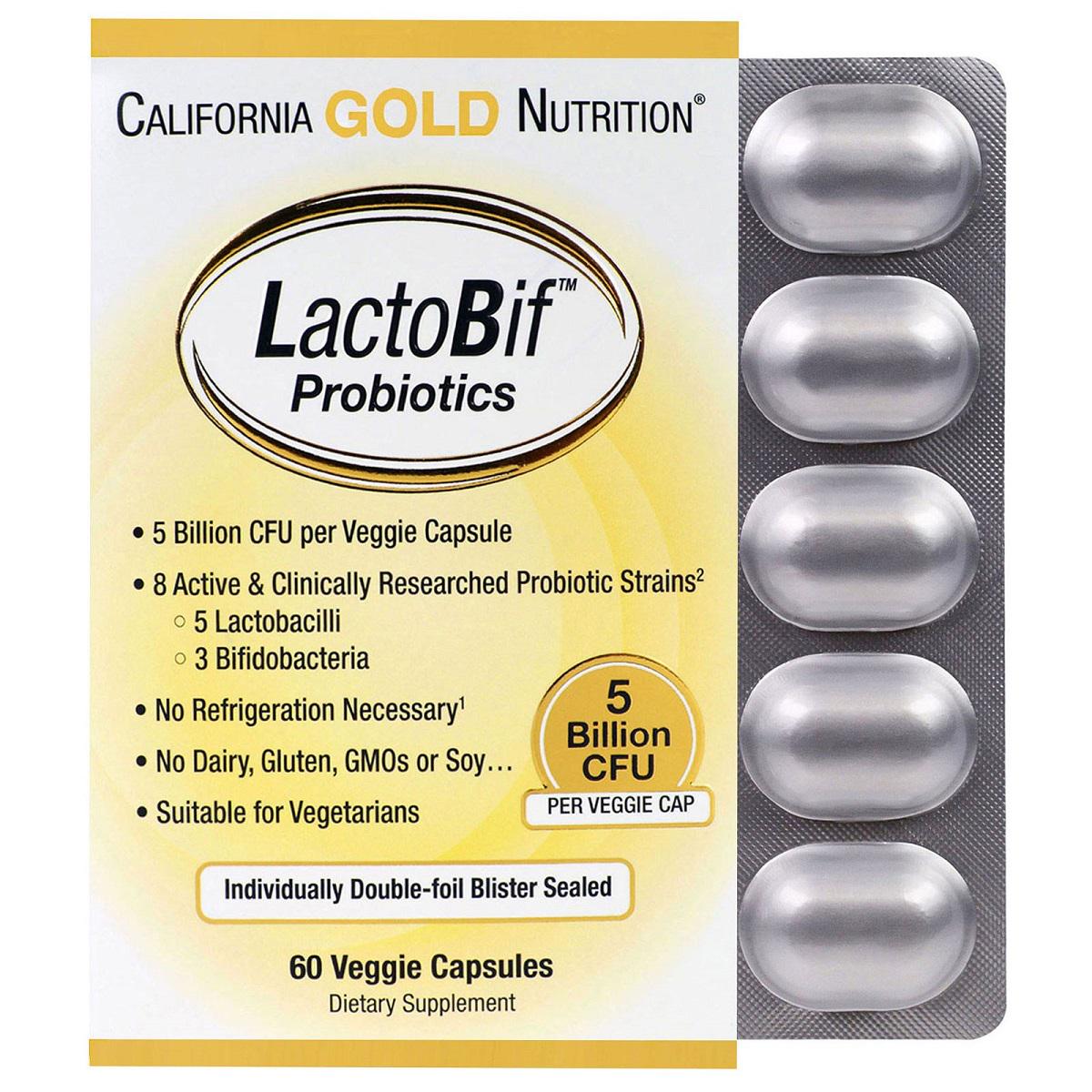 Пробиотики California Gold Nutrition LactoBif Probiotics 5 млрд КОЭ 60 овощных капсул (CGN00963)