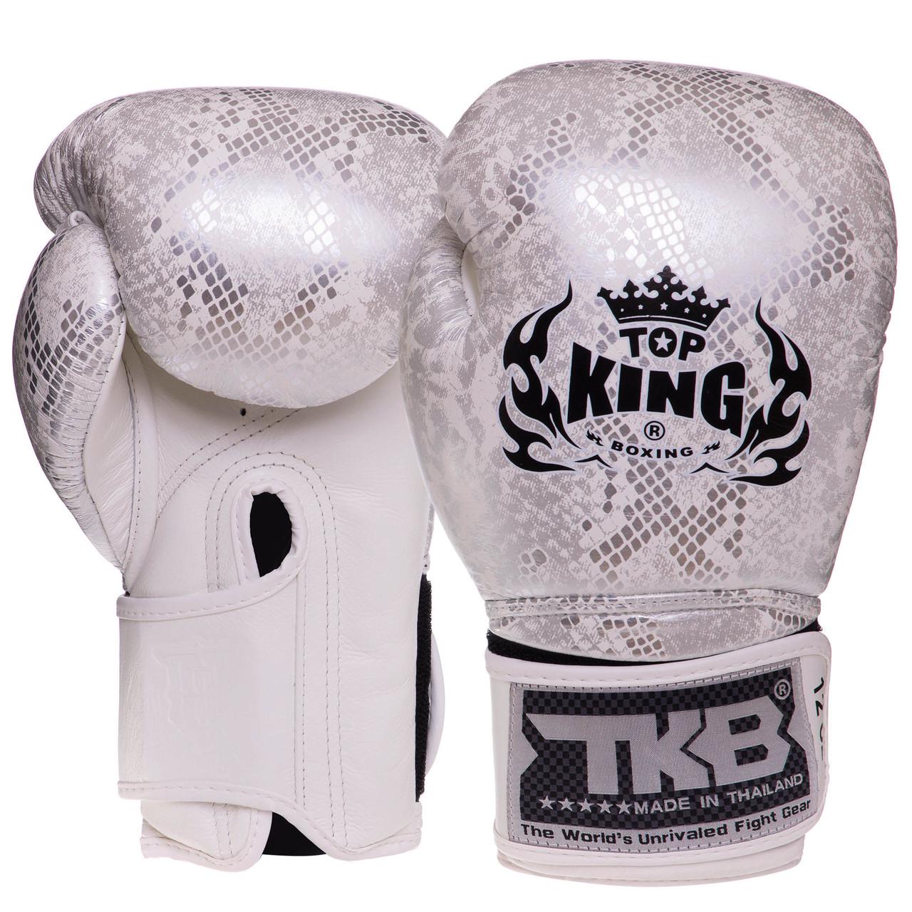 Боксерские перчатки Top King Super Snake кожаные 18 oz Бело-серебряный (TKBGSS-02)