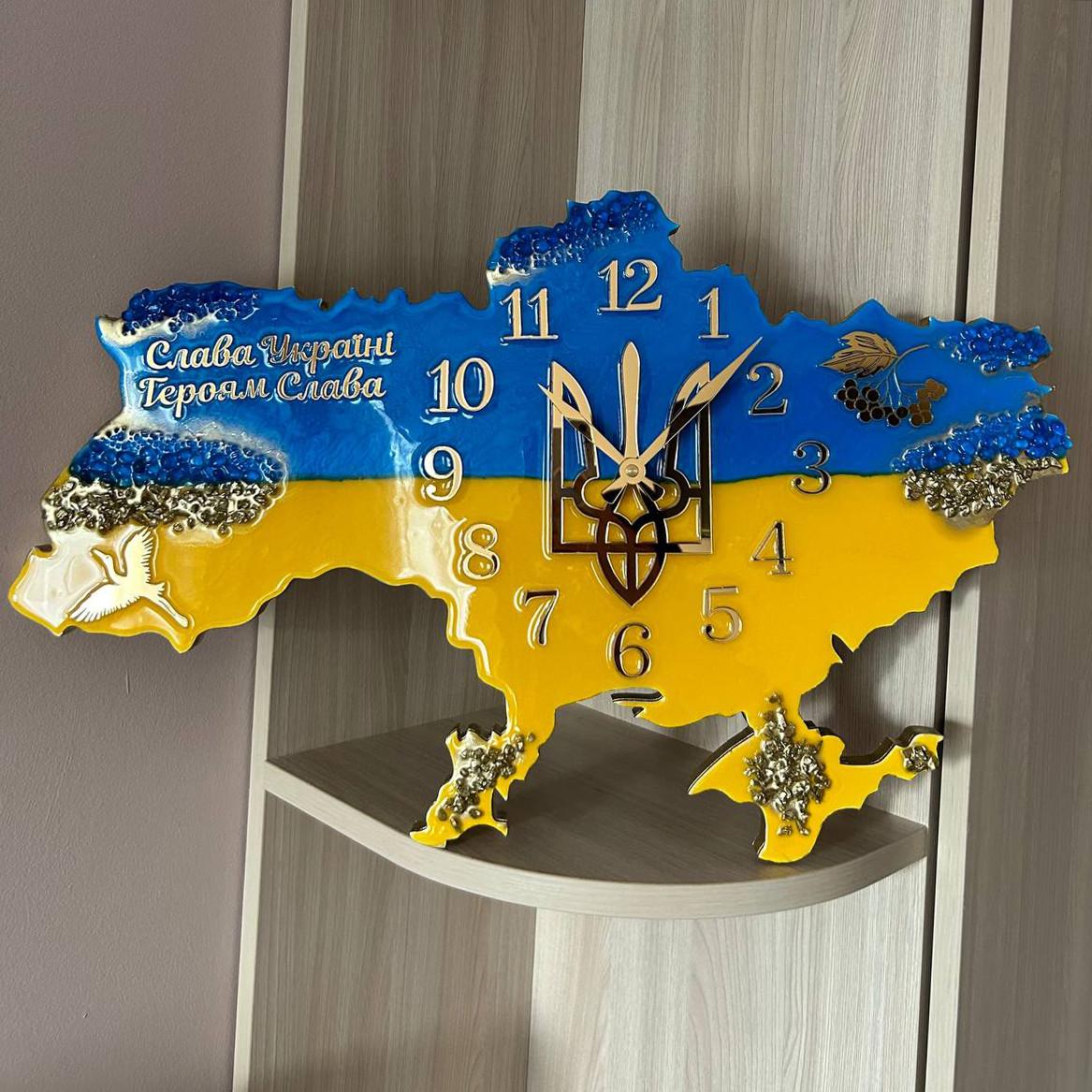 Годинник настінний з епоксидної смоли Карта України 40x25 см