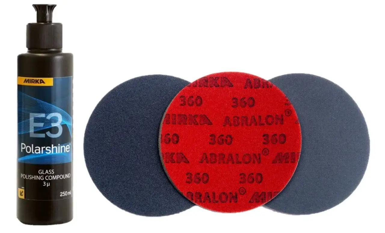 Набор полировальный для стекла Mirka Polarshine E3 250 мл налив и 4 шт. Abralon 125 мм (25005764)