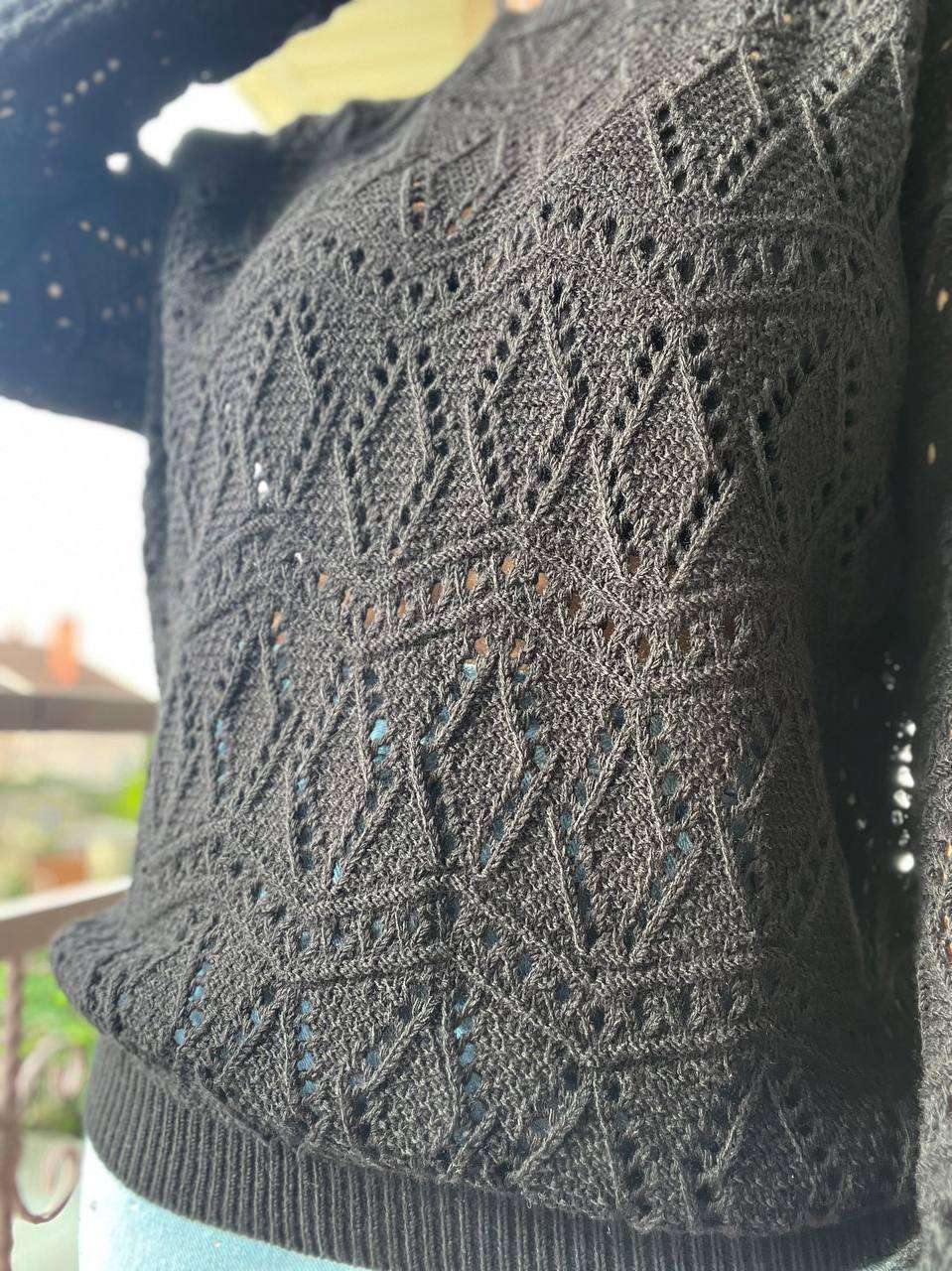 Светр жіночий MIX RAY 6772 ажурна в'язка сітка ромби OS Чорний (1184) - фото 2