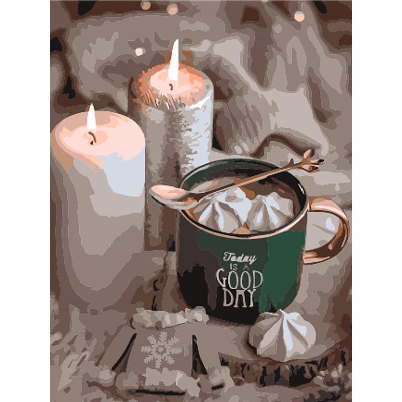 Картина по номерам Strateg Премиум Свечи и кофе 30x40 см (SS6829)