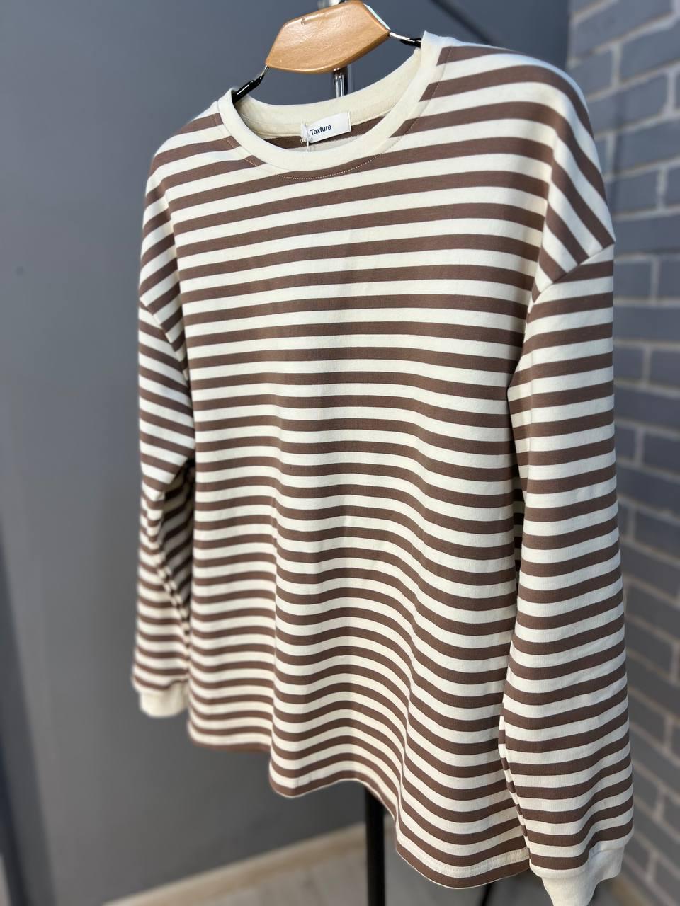 Лонгслів жіночий TEXTURE 1255 реглан смуга вільний крій OS Бежевий (1433) - фото 6