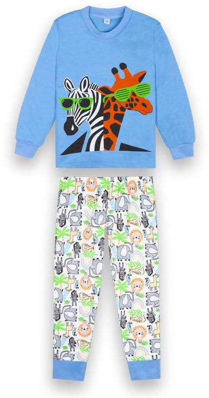 Пижама детская хлопковая тонкая летняя для мальчика Gabbi Сафари 98 см Темно-голубой (12902)