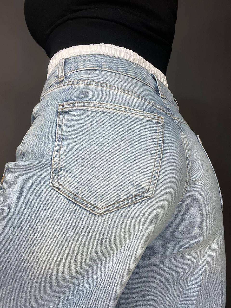 Джинси жіночі I8 162-24 PALAZO BOXER резинка на талії широкі кльош від стегна р. 27 Білий/Блакитний (1593) - фото 4