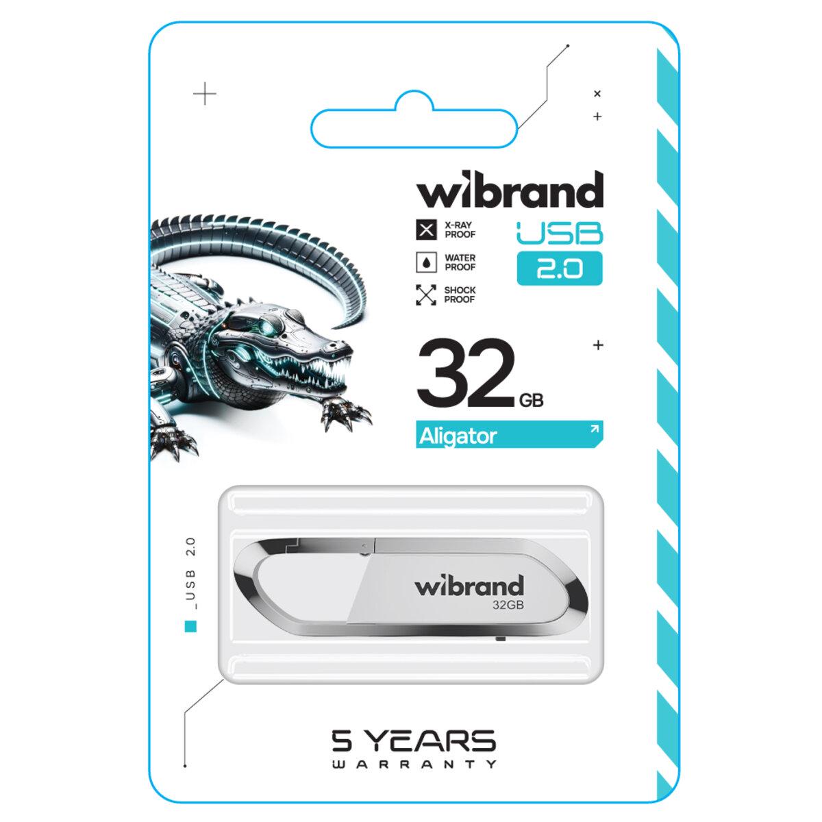 Флеш пам'ять WIBRAND USB 2.0 ALIGATOR 32 Gb White (WI2.0/AL32U7W)