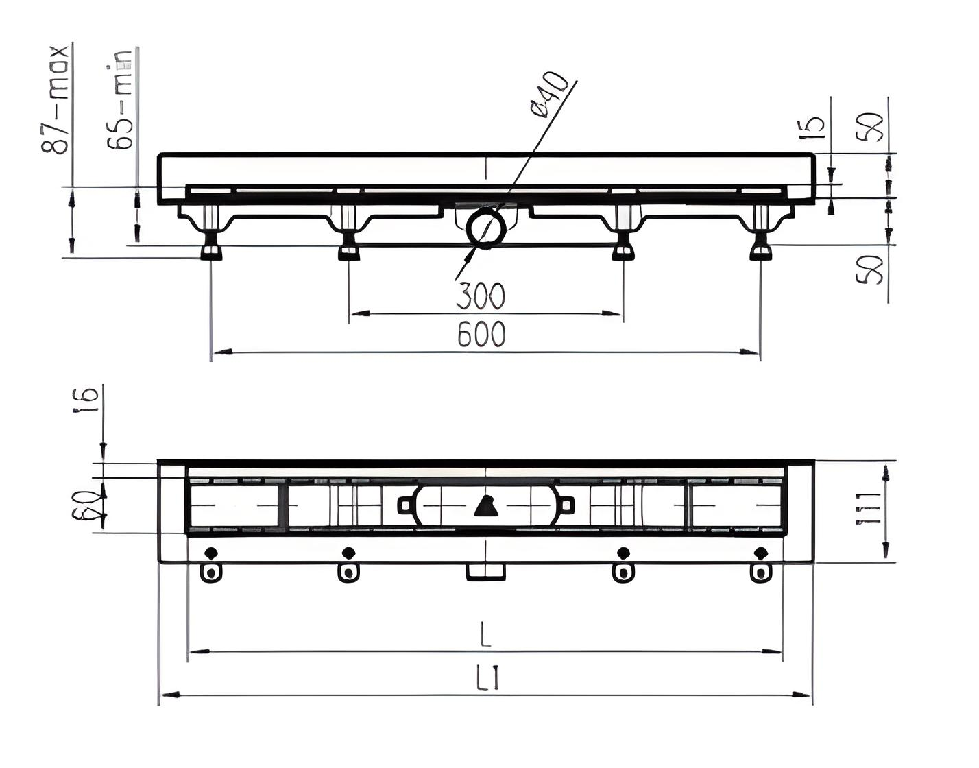 Канал душевой МСН вертикальный фланец/решетка Классик под плитку DN40 65x850 мм (CH-850КN3) - фото 3