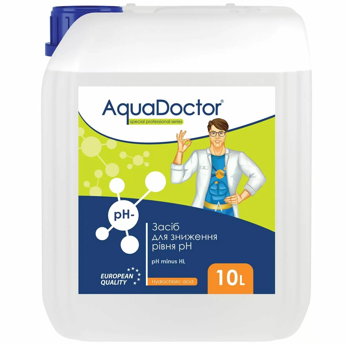 Рідкий засіб для зниження pH у басейні AquaDoctor pH Minus HL (Соляна 14%) 10л - фото 1