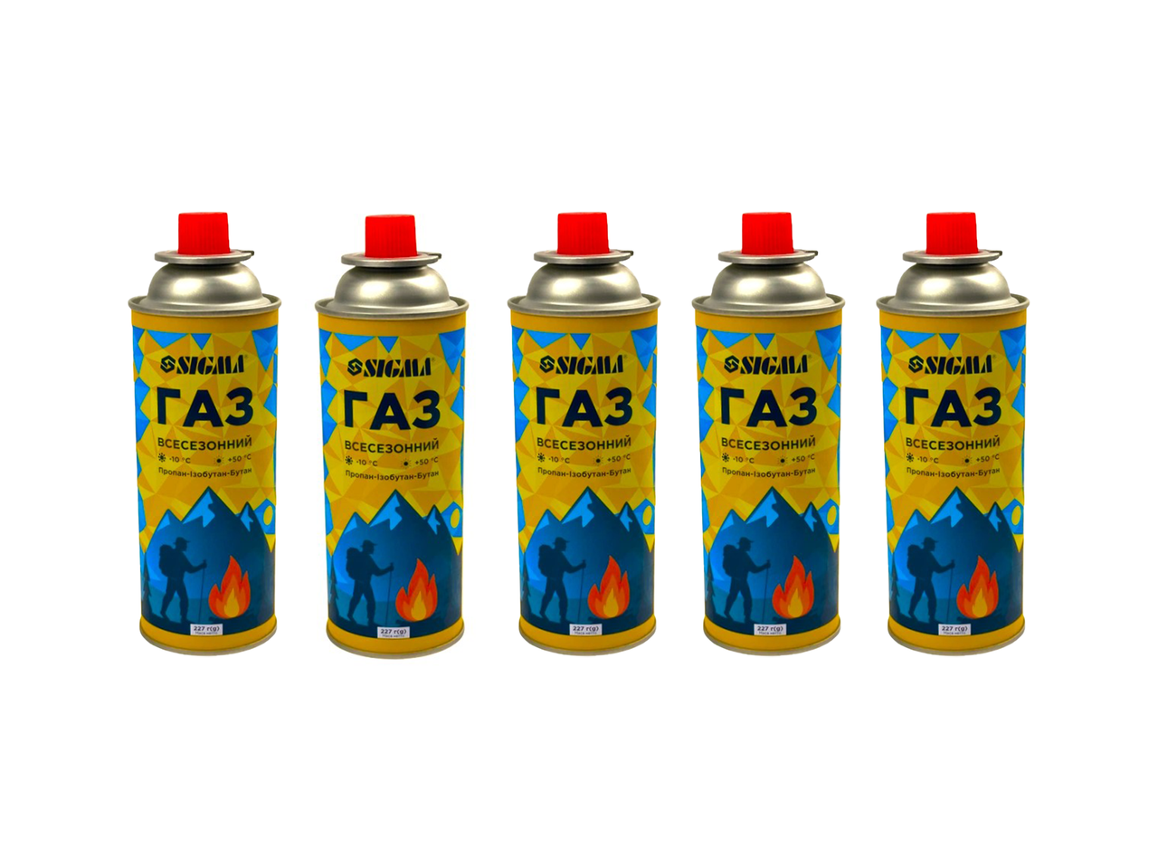 Газ всесезонный SIGMA Пропан-изобутан-бутан цанговый баллон 227 г 5 шт.