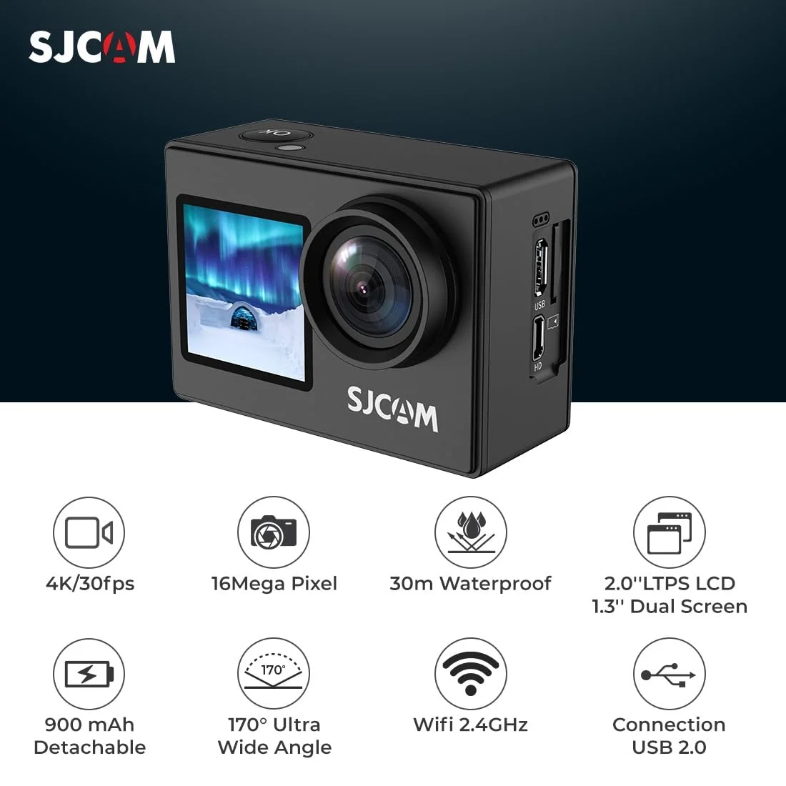 Екшн-камера SJCAM SJ4000 Dual Screen 4K Wi-Fi з водонепроникним кейсом до 30 м Black - фото 3