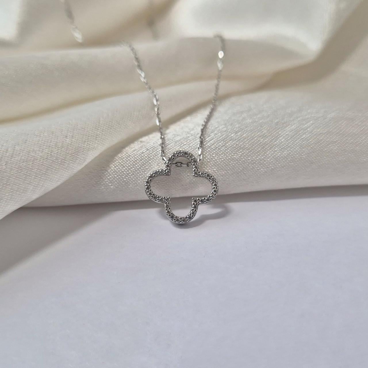 Цепочка с подвеской \клевер с белыми камнями серебро 925 пробы родированное 2,04 г 45-50 см (1494цв)