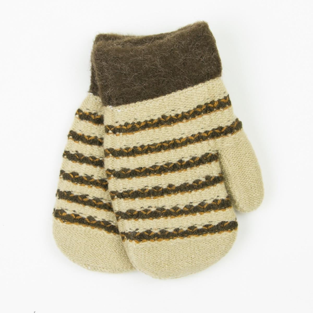 Варежки для мальчиков двойные на 5-7 лет 19-7-63 Бежевый с коричневым (DR010173)